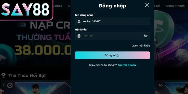 Điền mật khẩu đúng chuẩn giúp đăng nhập Say88 nhanh chóng